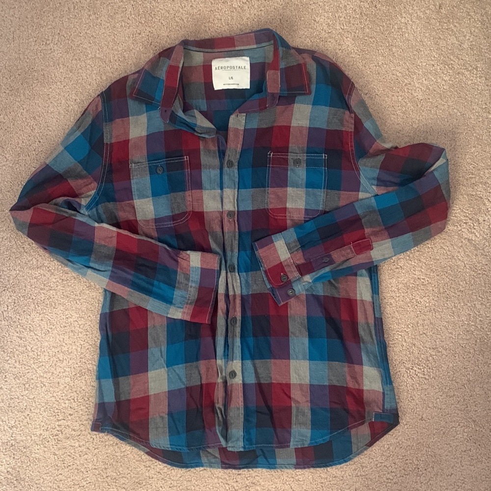 Large button down plaid long sleeve
